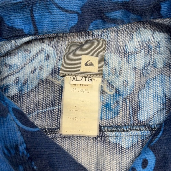 Vintage Quiksilver Shirt Mens XL Blue Floral Hawaiian Rayon Button Up Surf Beach - Picture 7 of 10